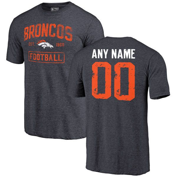 Men Navy Denver Broncos Distressed Custom Name and Number Tri-Blend Custom NFL T-Shirt